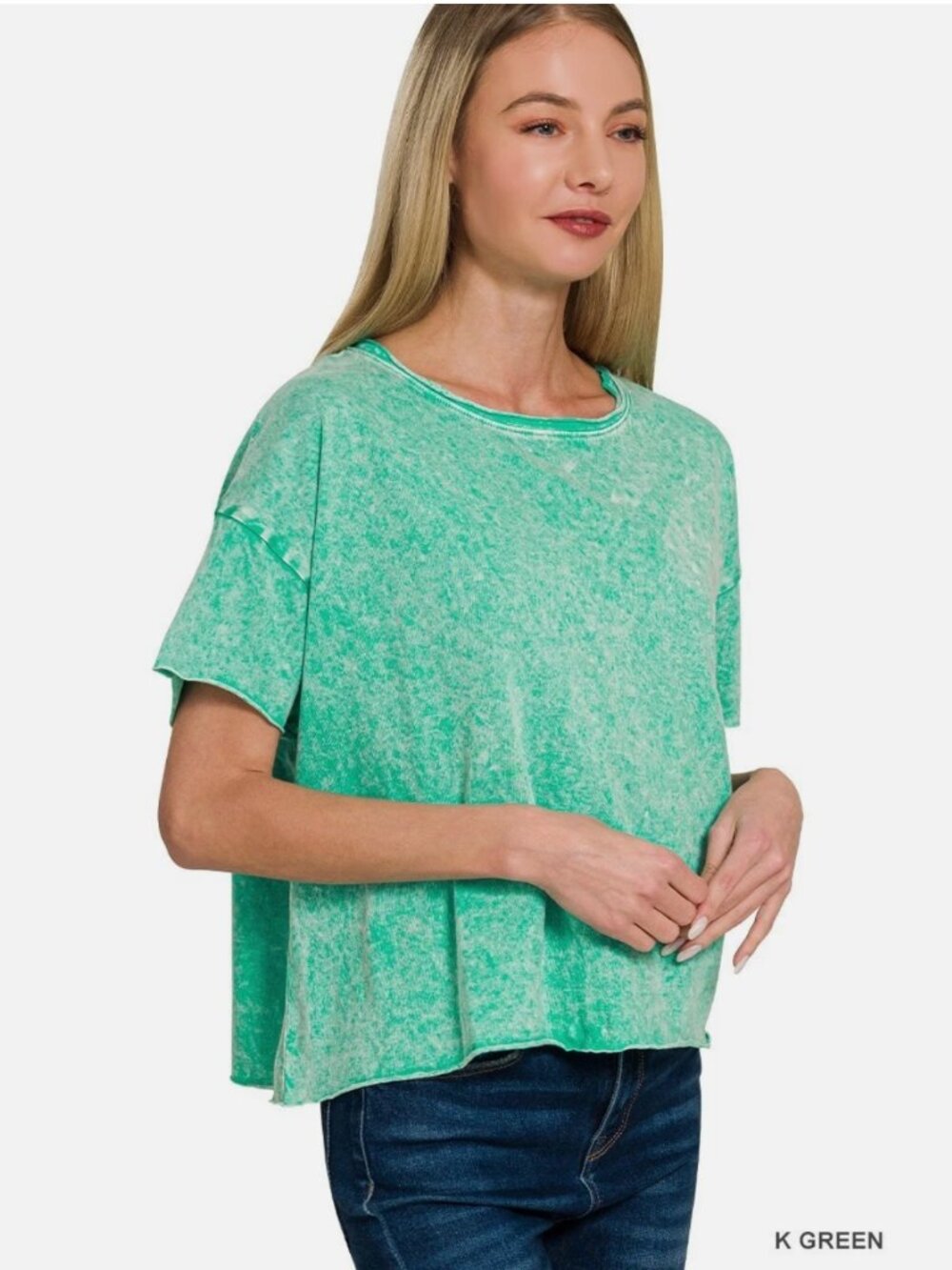NEW Zenana Halo Washed Cotton Short Sleeve Top L/XL - Picture 2 of 3
